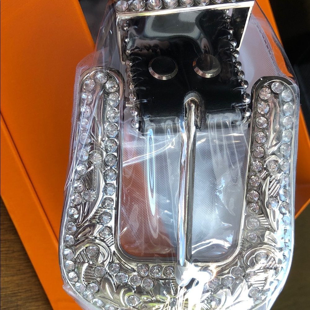 Crystal-Embellished Clear Western Belt Buckle